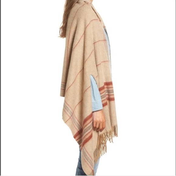 Tan Wool Madewell Tan and Red Plaid Scarf Shawl - Picture 1 of 12